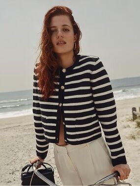 J. Crew Emilie Cardigan in Black and White Stripe